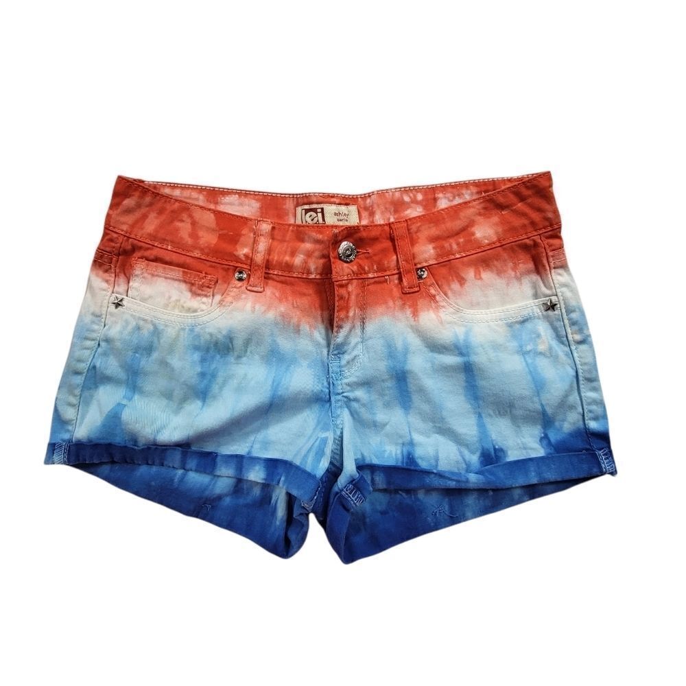 lei Red, White, and Blue Tie-Dyed Denim Shorts
